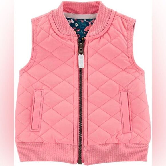Carter’s Baby Girls Pink Zip Front Floral Print Cotton Lined Vest. 3 Months. - Picture 1 of 8